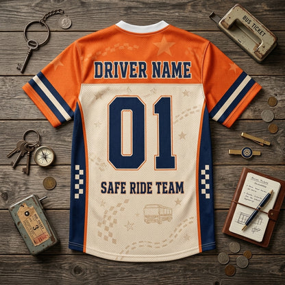 Personalized School Bus Driver Mesh Football Jersey - Custom Route Crew Name and Number Jersey