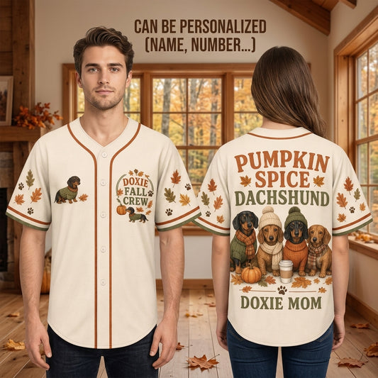 Personalized Pumpkin Spice Dachshund Baseball Jersey - Doxie Mom Fall Crew Autumn Shirt