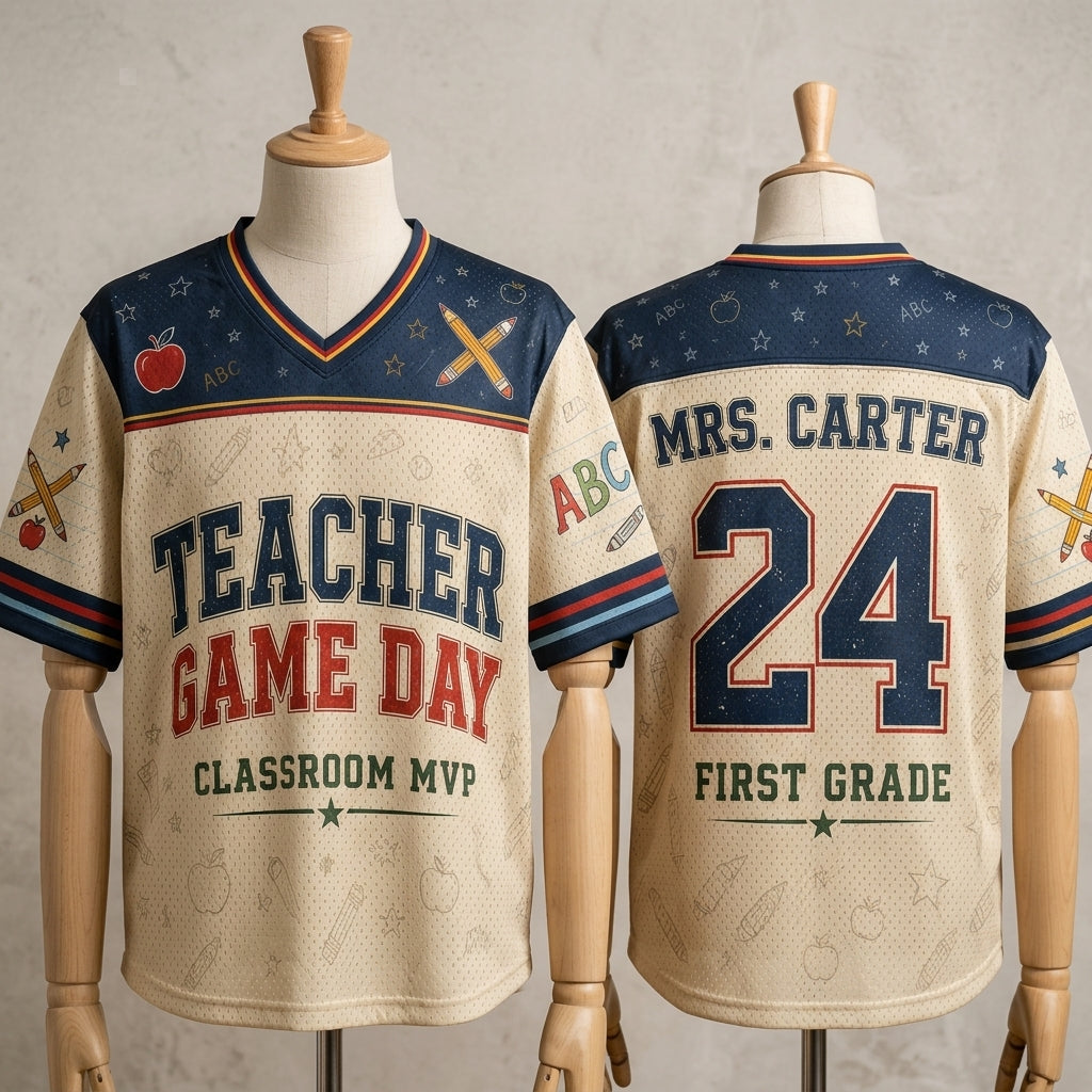 Personalized Teacher Game Day Baseball Jersey - Custom Name and Grade Classroom MVP Shirt