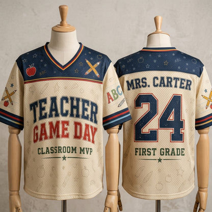 Personalized Teacher Game Day Baseball Jersey - Custom Name and Grade Classroom MVP Shirt