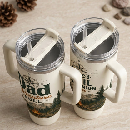 Personalized Dad Adventure Fuel 40oz Tumbler with Handle, Custom Name Trail Companion Hiking Gift for Him