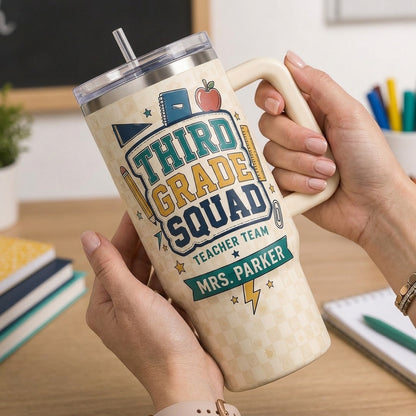 Personalized Third Grade Squad Teacher 40oz Tumbler with Handle - Custom Name Gift for Educators