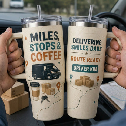 Personalized Delivery Driver 40oz Tumbler with Handle - Custom Name Route Ready Courier Gift