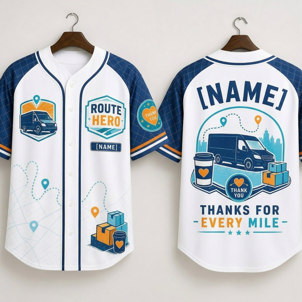 Personalized Route Hero Delivery Driver Baseball Jersey - Custom Name Appreciation Gift for Couriers - baseball jersey product view 3