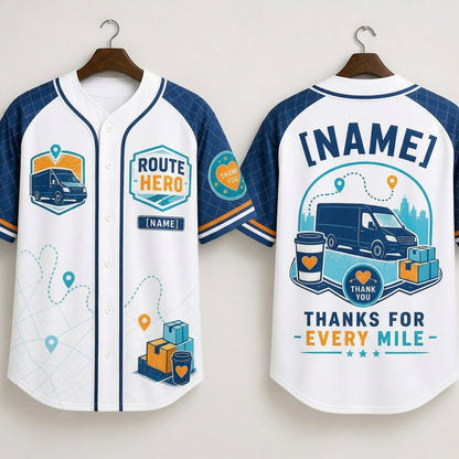 Personalized Route Hero Delivery Driver Baseball Jersey - Custom Name Appreciation Gift for Couriers - baseball jersey product view 3