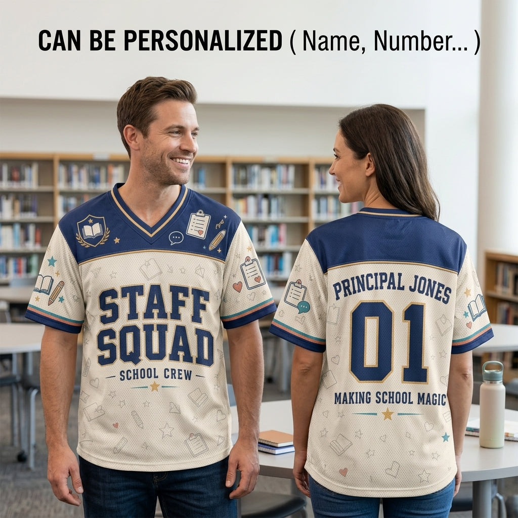Personalized Staff Squad School Crew Baseball Jersey - Custom Name and Number Teacher Team Uniform