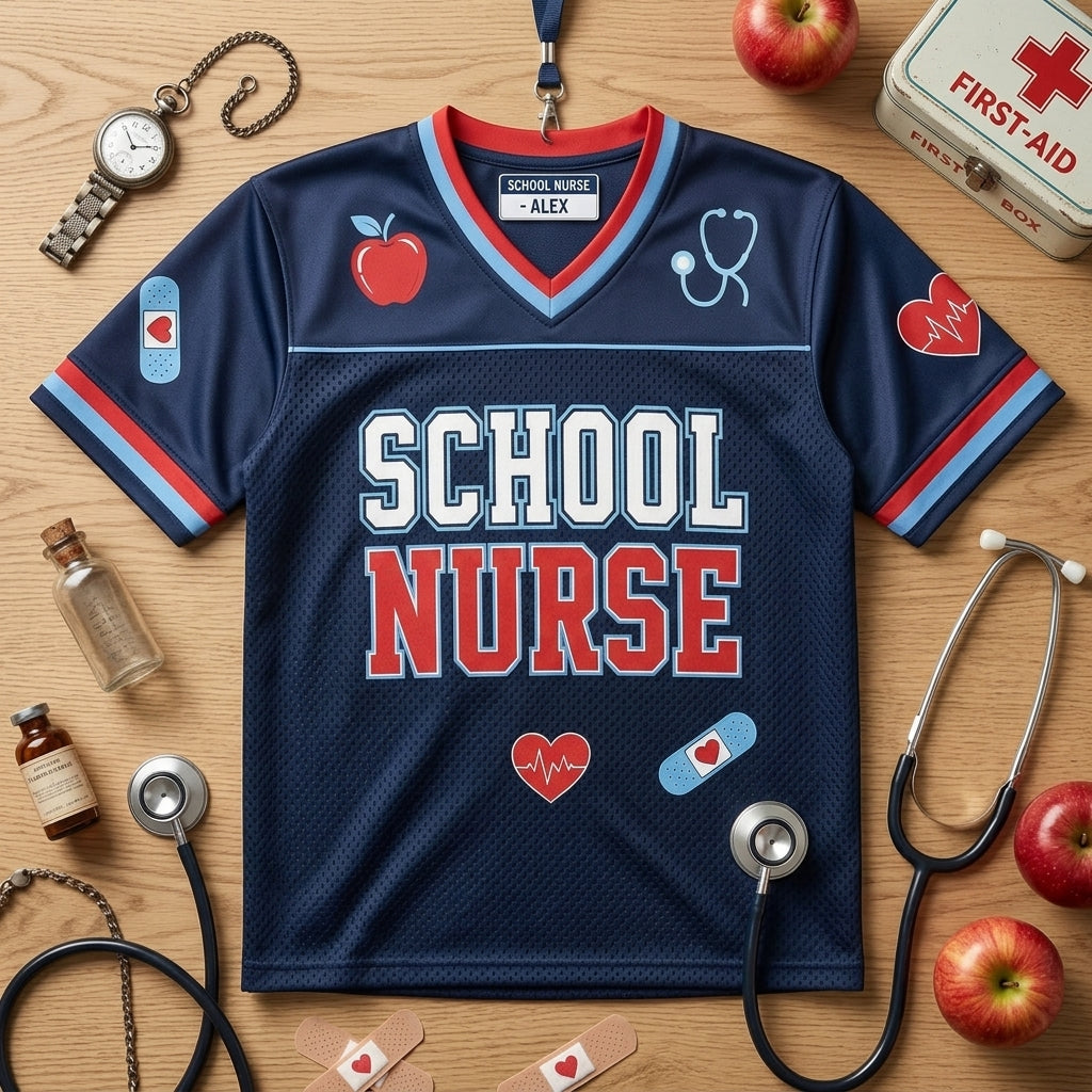 Personalized School Nurse Football Jersey - Custom Name and Number Navy Mesh Athletic Shirt