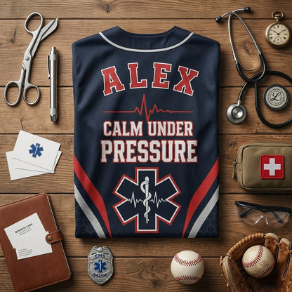 Personalized EMS Paramedic Baseball Jersey - Custom Name Calm Under Pressure First Responder Athletic Shirt