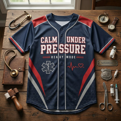 Personalized EMS Paramedic Baseball Jersey - Custom Name Calm Under Pressure First Responder Athletic Shirt