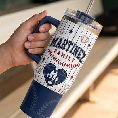 Personalized Baseball Family Game Day Crew 40oz Tumbler with Handle - Custom Name Sport Gift for Mom Dad