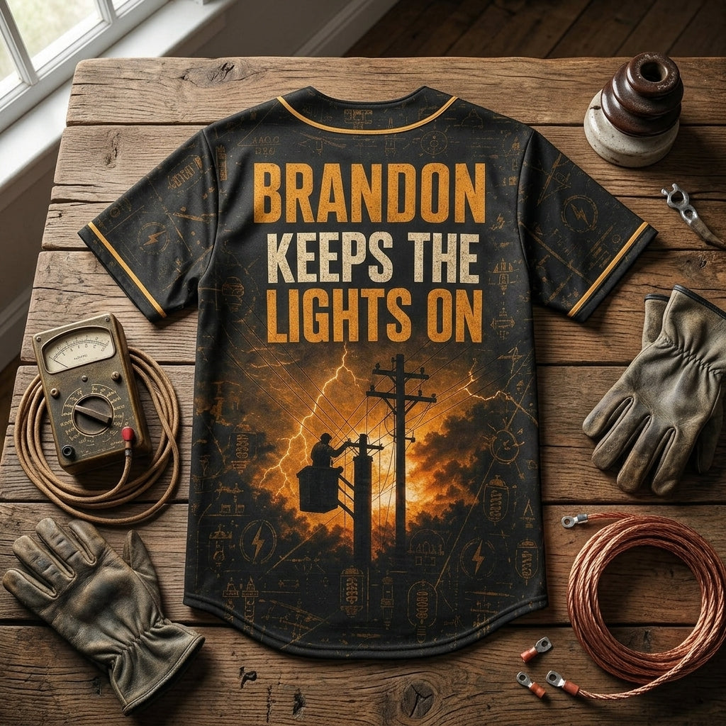 Personalized Lineman Baseball Jersey - Custom Name Lights On Hero Electrical Worker Apparel