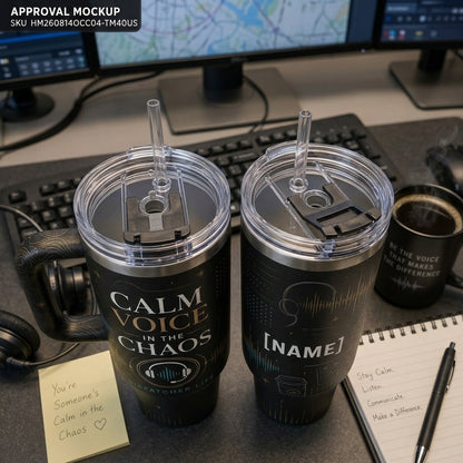 Personalized Calm Voice In The Chaos 40oz Tumbler with Handle - Custom Name Dispatcher Life Gift - 40oz tumbler mockup 5