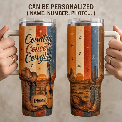 Personalized Country Concert Cowgirl 40oz Tumbler with Handle - Custom Name Western Travel Mug