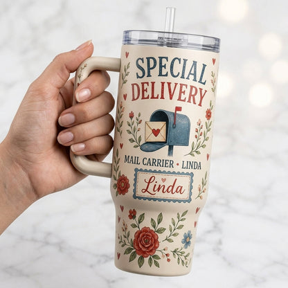 Personalized Mail Carrier Special Delivery 40oz Tumbler with Handle, Custom Name Gift for Postal Workers