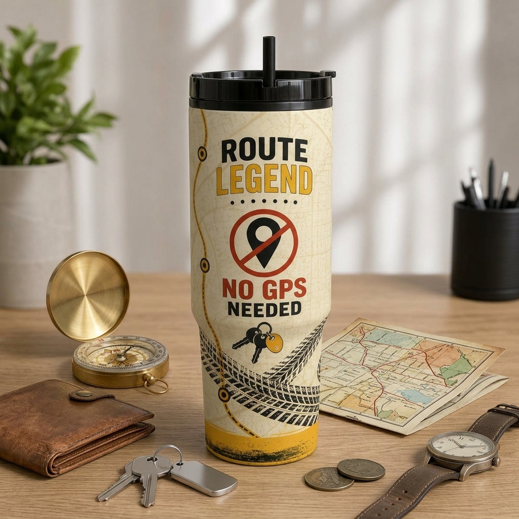 School Bus Driver Gift 40oz Tumbler with Handle - Route Legend I Know Every Stop By Heart Insulated Travel Mug
