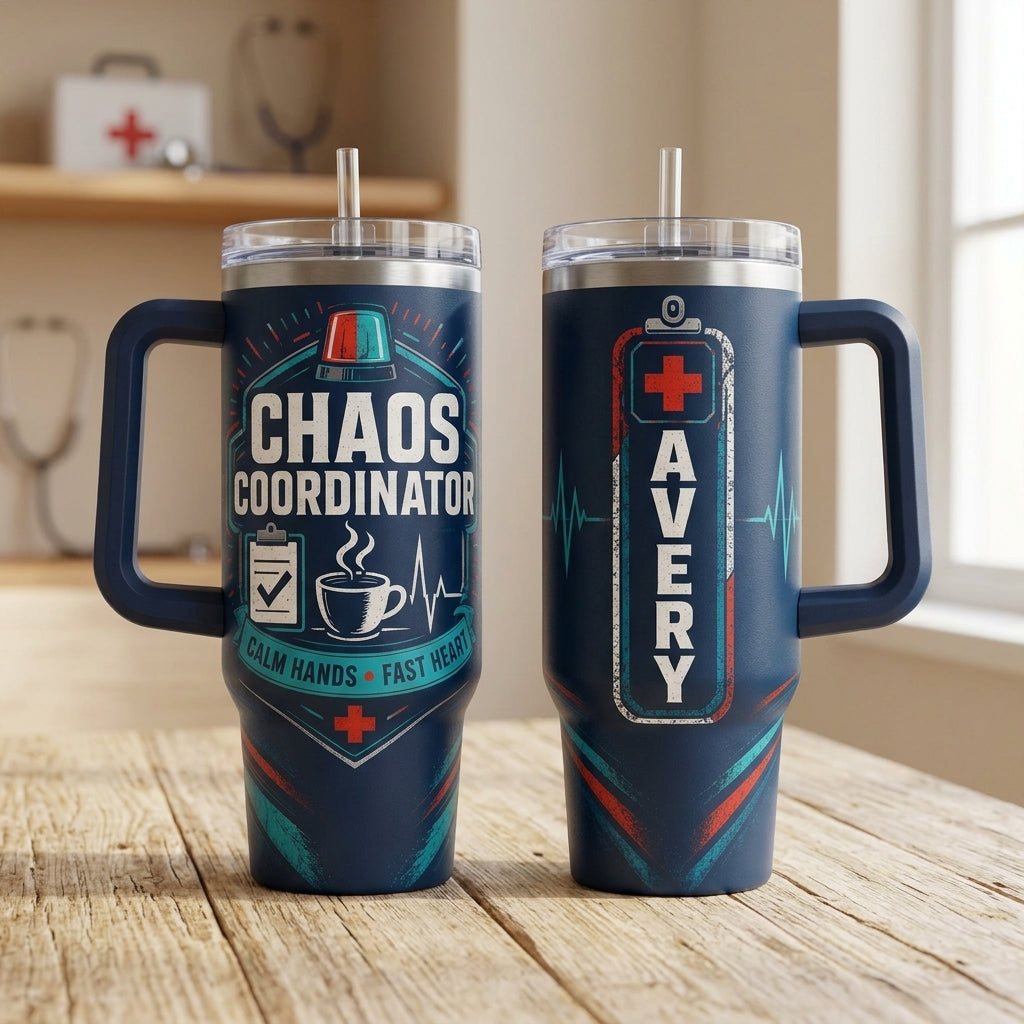 Personalized Chaos Coordinator 40oz Tumbler with Handle - Custom Name Nurse & EMT Gift product view 2