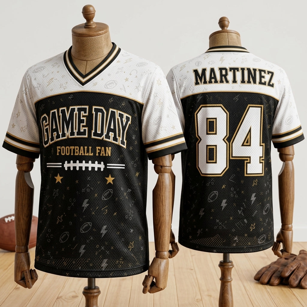 Personalized Football Jersey Custom Name and Number Game Day Fan All-Over Print Mesh Shirt