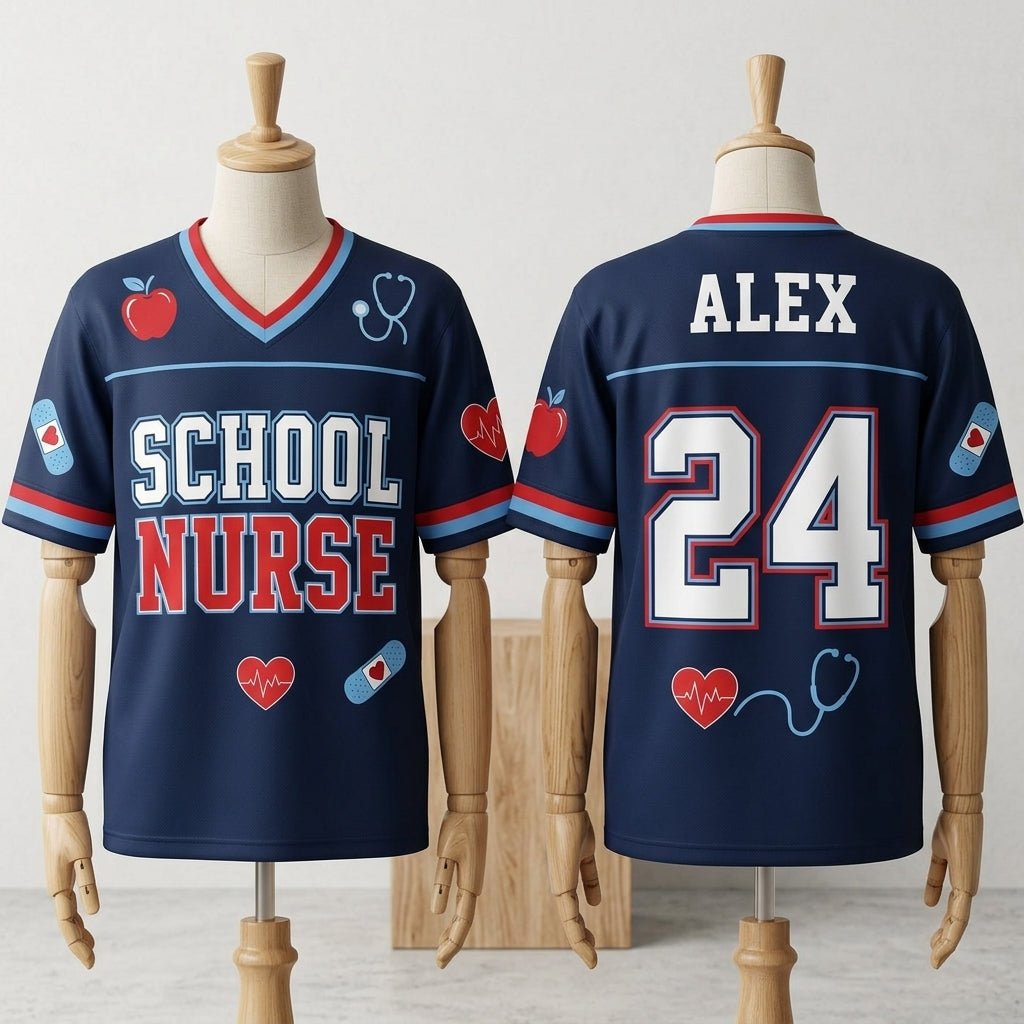 Personalized School Nurse Football Jersey - Custom Name and Number Navy Mesh Athletic Shirt