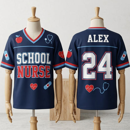 Personalized School Nurse Football Jersey - Custom Name and Number Navy Mesh Athletic Shirt