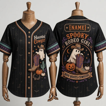Personalized Haunted Cowgirl Baseball Jersey - Spooky Rodeo Girl Halloween Gift with Custom Name