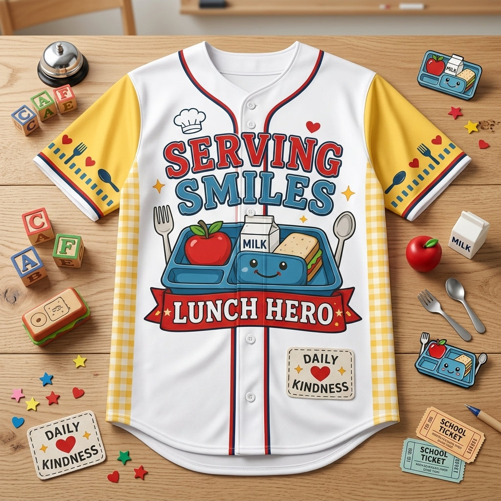 Personalized Lunch Hero Serving Smiles Baseball Jersey - Custom Name School Cafeteria Worker Gift product view 4