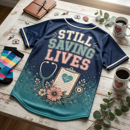 Personalized Seasoned Nurse Baseball Jersey - Still Saving Lives Custom Healthcare Professional Gift