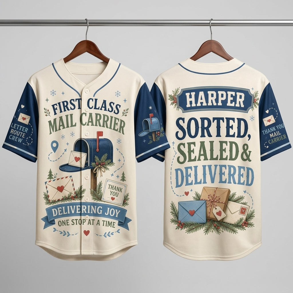 Personalized First Class Mail Carrier Baseball Jersey - Custom Name Postal Worker Gift
