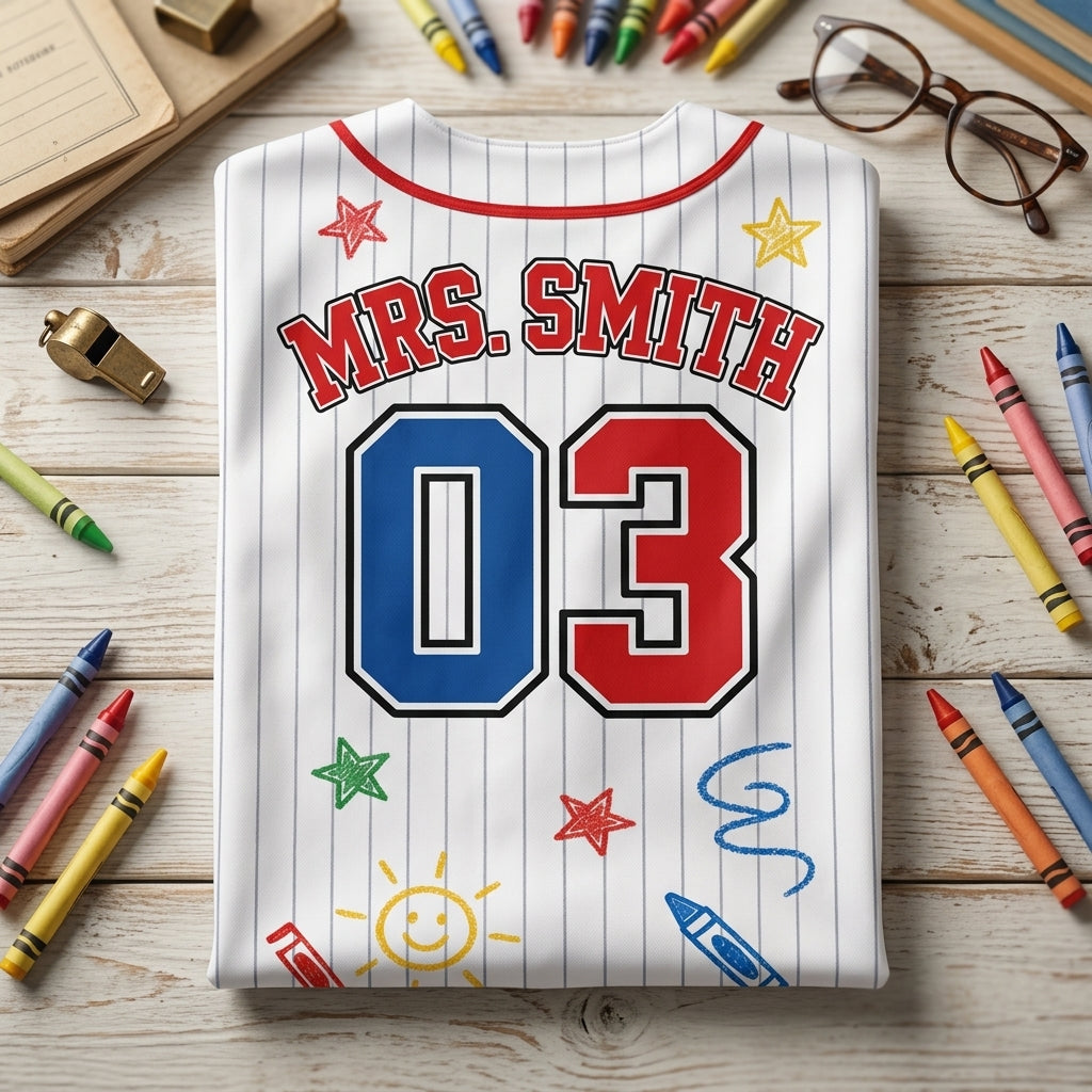 Personalized Kinder Crew Teacher Baseball Jersey - Custom Name & Number Back to School Gift