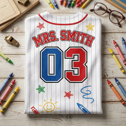Personalized Kinder Crew Teacher Baseball Jersey - Custom Name & Number Back to School Gift