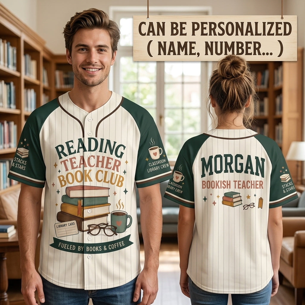 Personalized Reading Teacher Baseball Jersey - Custom Name Bookish Teacher Shirt & Librarian Gift