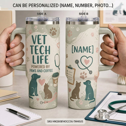 Personalized Vet Tech Life 40oz Tumbler with Handle - Custom Name Gift for Veterinary Technician