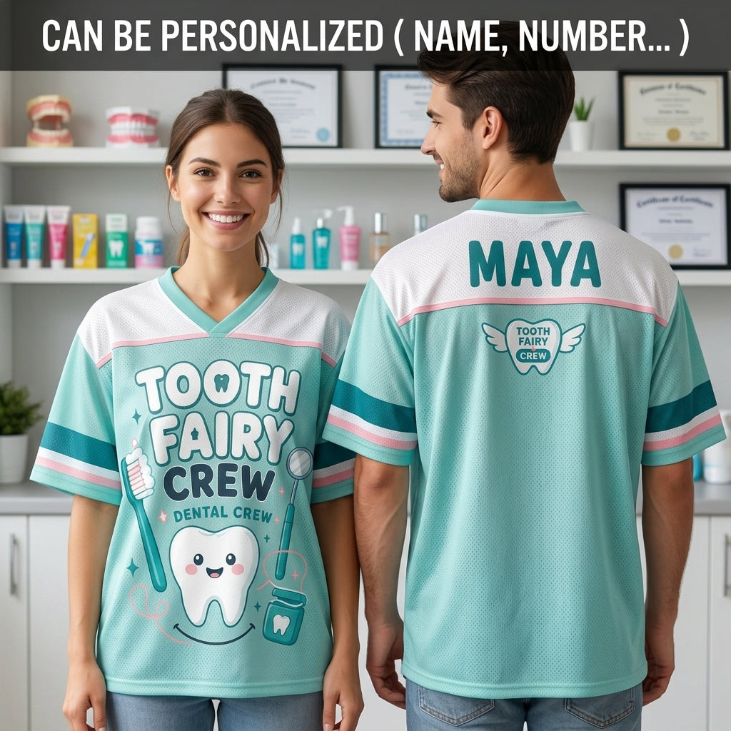 Personalized Tooth Fairy Crew Football Jersey - Custom Name Dental Assistant & Hygienist Mesh Team Shirt