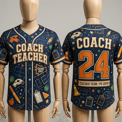 Personalized Coach Teacher Baseball Jersey - Custom Name and Number PE Crew Athletic Shirt