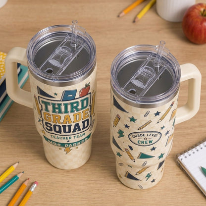 Personalized Third Grade Squad Teacher 40oz Tumbler with Handle - Custom Name Gift for Educators