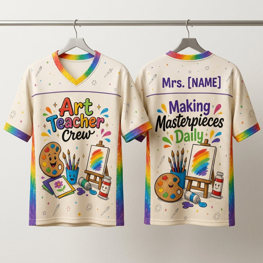 Personalized Art Teacher Crew Football Jersey - Custom Name Gift for Art Educators & School Staff