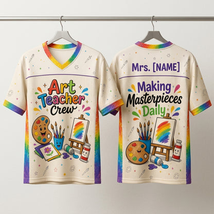 Personalized Art Teacher Crew Football Jersey - Custom Name Gift for Art Educators & School Staff