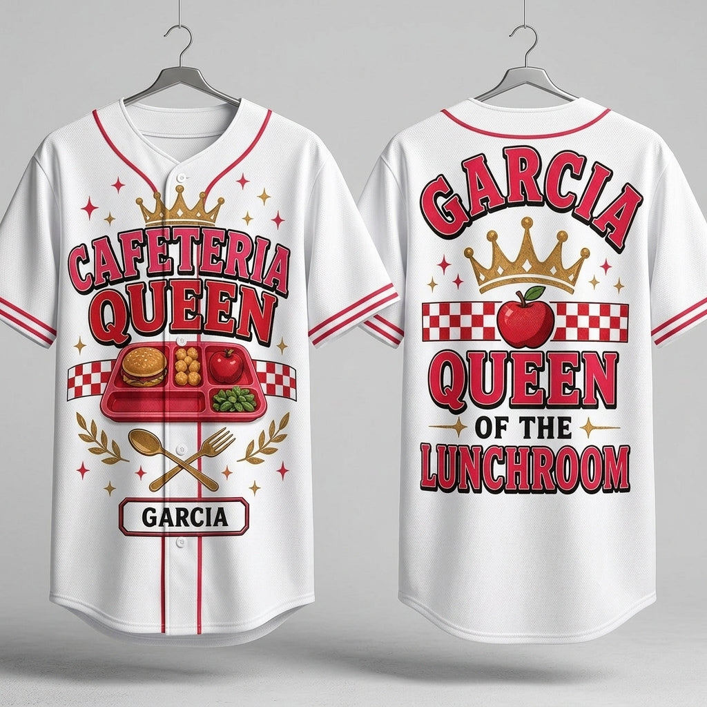 Personalized Cafeteria Queen Baseball Jersey - Custom Name Gift for School Lunchroom Staff