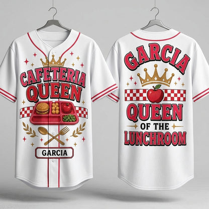Personalized Cafeteria Queen Baseball Jersey - Custom Name Gift for School Lunchroom Staff