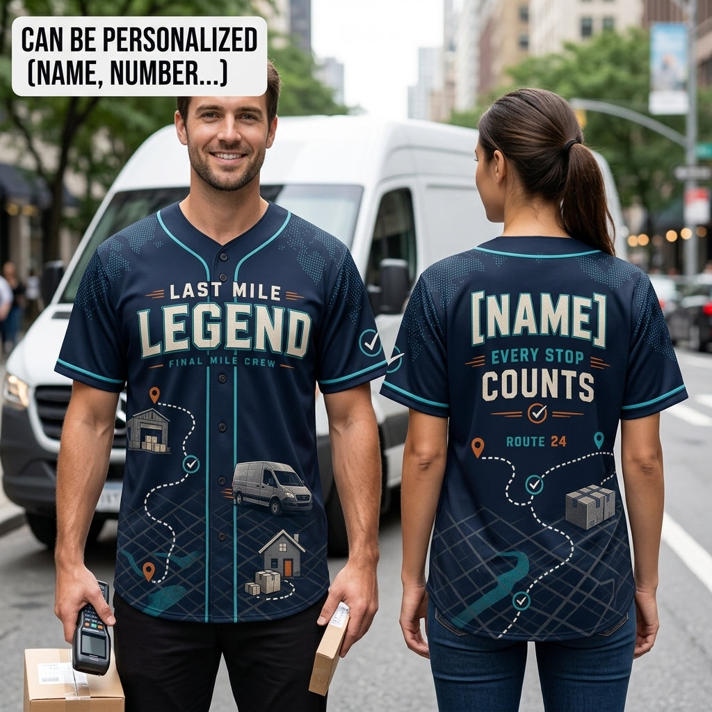 Personalized Last Mile Legend Baseball Jersey - Custom Name Delivery Driver Uniform for Couriers & Logistics Crew