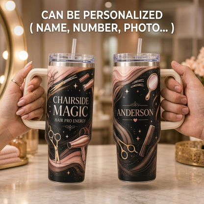 Personalized Chairside Magic Hairdresser 40oz Tumbler with Handle - Custom Name Gift for Stylists & Salon Pros