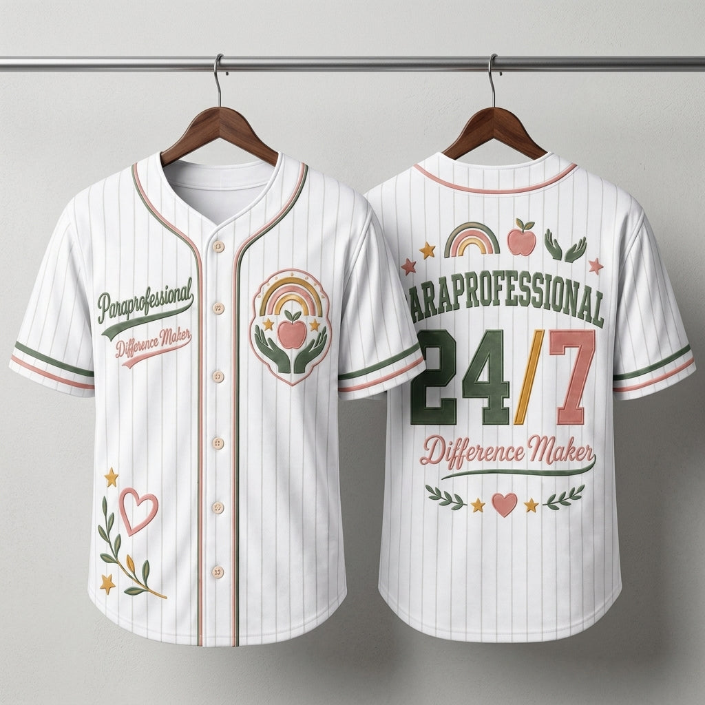 Personalized Paraprofessional Difference Maker 24/7 Baseball Jersey - Custom Educator Appreciation Gift