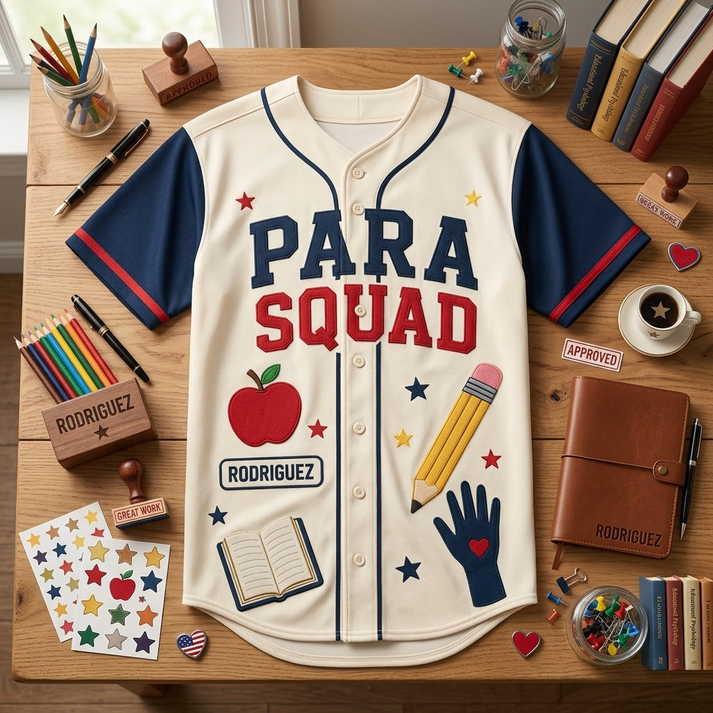 Personalized Para Squad Baseball Jersey - Custom Name Paraprofessional Gift - Supporting Every Student School Uniform