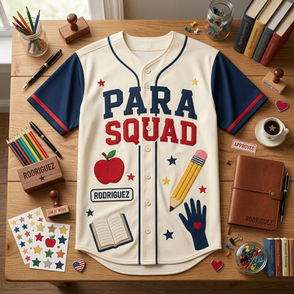 Personalized Para Squad Baseball Jersey - Custom Name Paraprofessional Gift - Supporting Every Student School Uniform