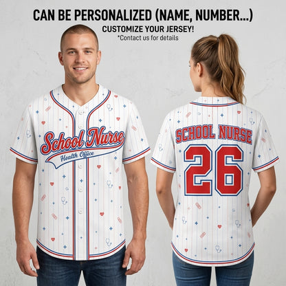 Personalized School Nurse Baseball Jersey - Custom Name & Number Medical Health Office Spirit Wear