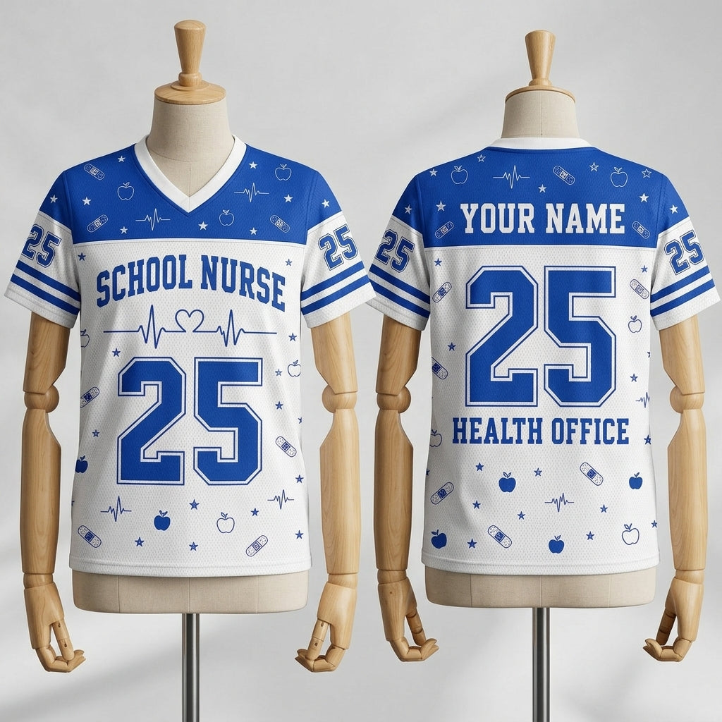 Personalized School Nurse Mesh Football Jersey - Custom Name Health Office Healthcare Hero Gift
