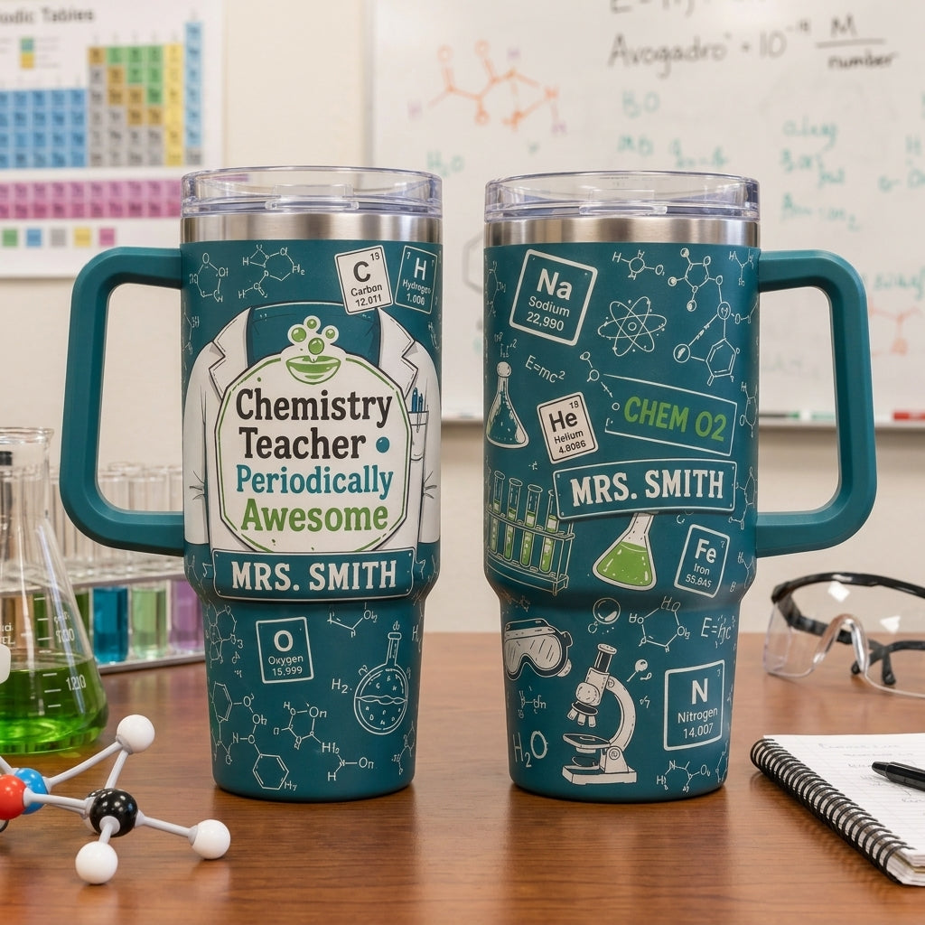 Personalized Chemistry Teacher Periodically Awesome 40oz Tumbler with Handle - Custom Science Teacher Gift