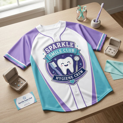 Personalized Dental Hygienist Baseball Jersey - Custom Name Sparkle Smile Club Hygiene Crew Sporty Shirt