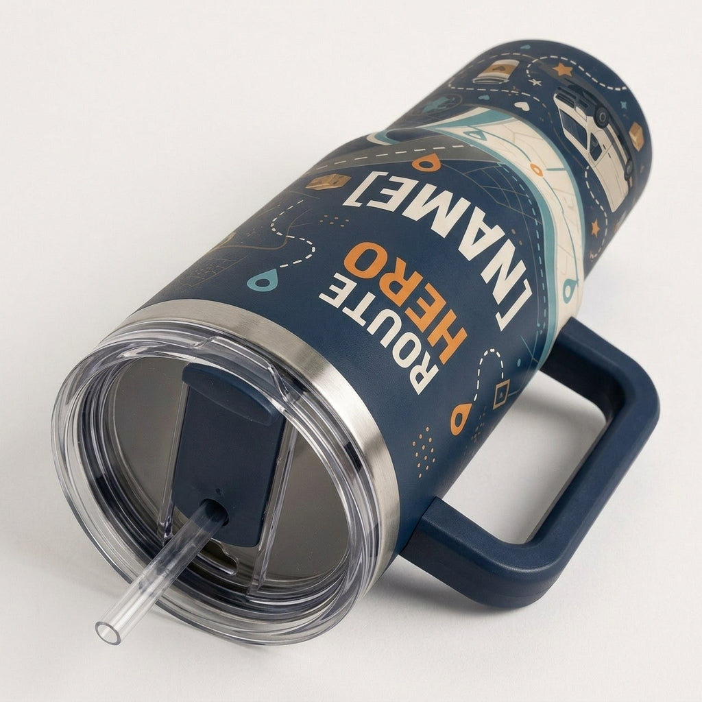 Personalized Route Hero 40oz Tumbler with Handle - Custom Name Delivery Driver Gift - 40oz tumbler mockup 5