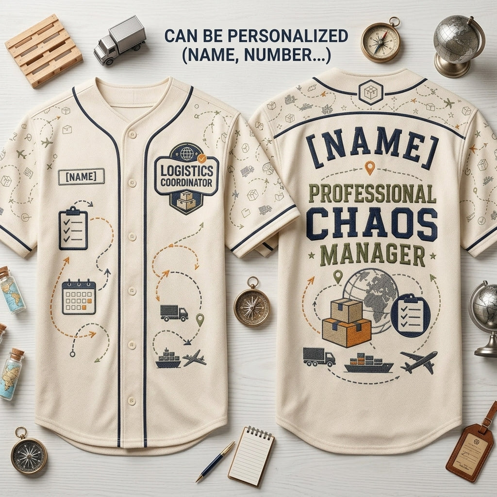 Personalized Logistics Coordinator Baseball Jersey - Custom Name Professional Chaos Manager Supply Chain Gift