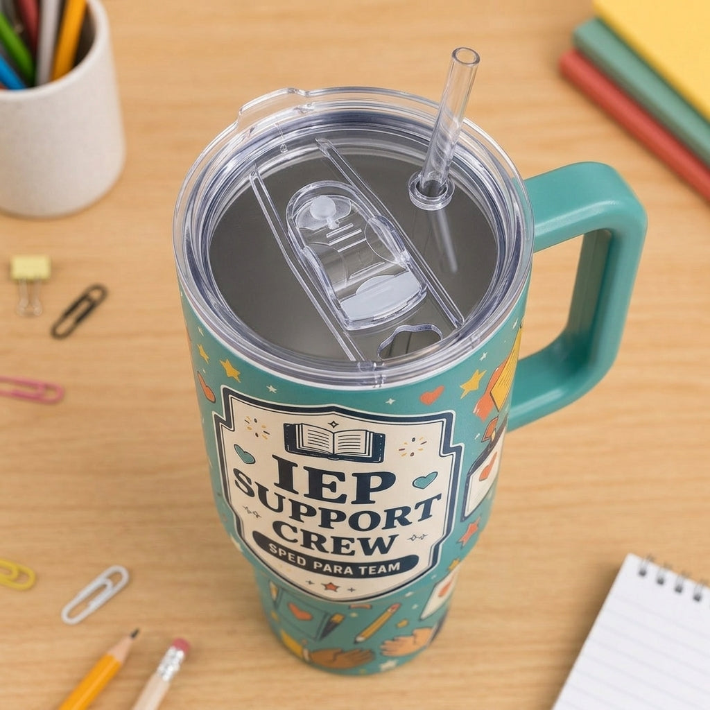 Personalized IEP Support Crew 40oz Tumbler with Handle - Custom Name SPED Para Team Gift - 40oz tumbler mockup 5